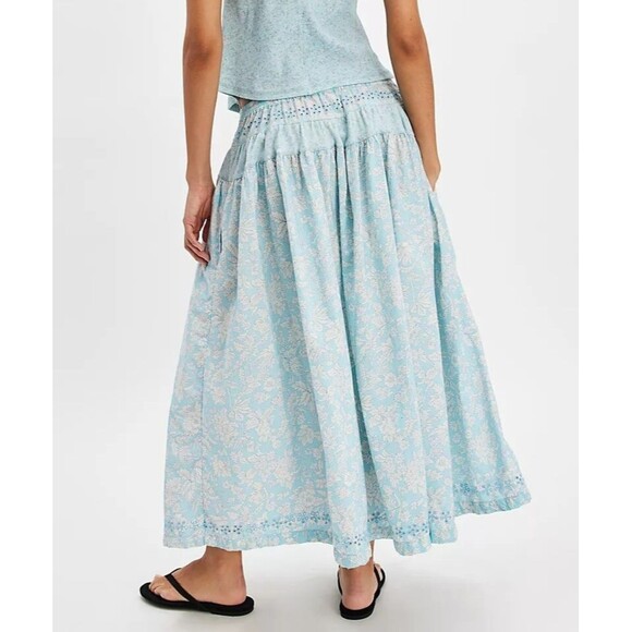 Free People Gesibelle Printed Maxi Skirt Eyelet Embroidered Cotton XS New 279849 - Picture 3 of 8